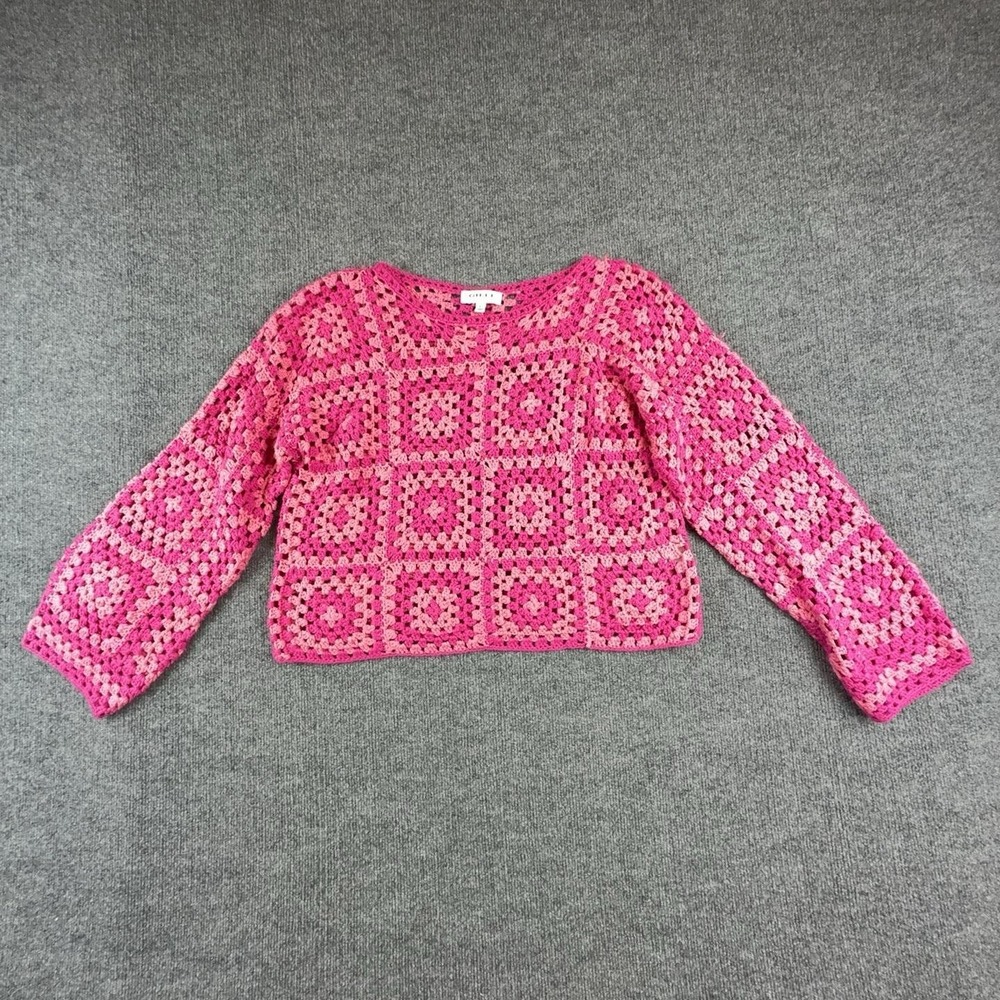 Gilli Sweater Womens Large Pink Crochet Knit Granny Square Boho Pullover